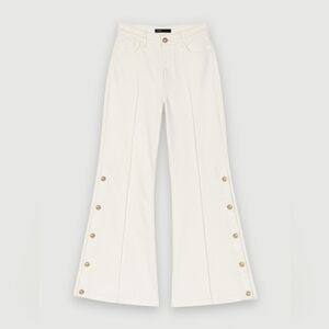 Maje, White, Wide Legged Flared Pants with Side Button Details. SZ  36